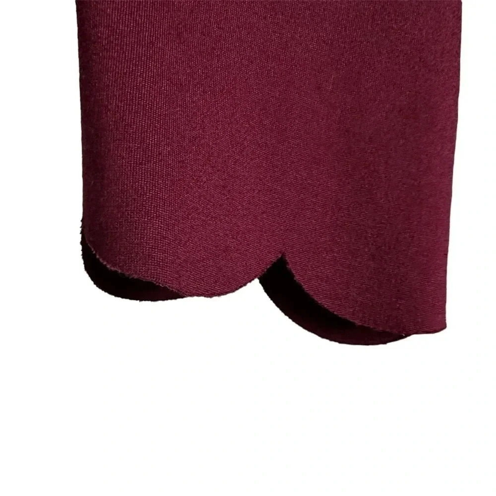 Lulus Cumulonimbus Clouds mini Burgundy Skater Dress scalloped trim Sz M - Picture 4 of 7